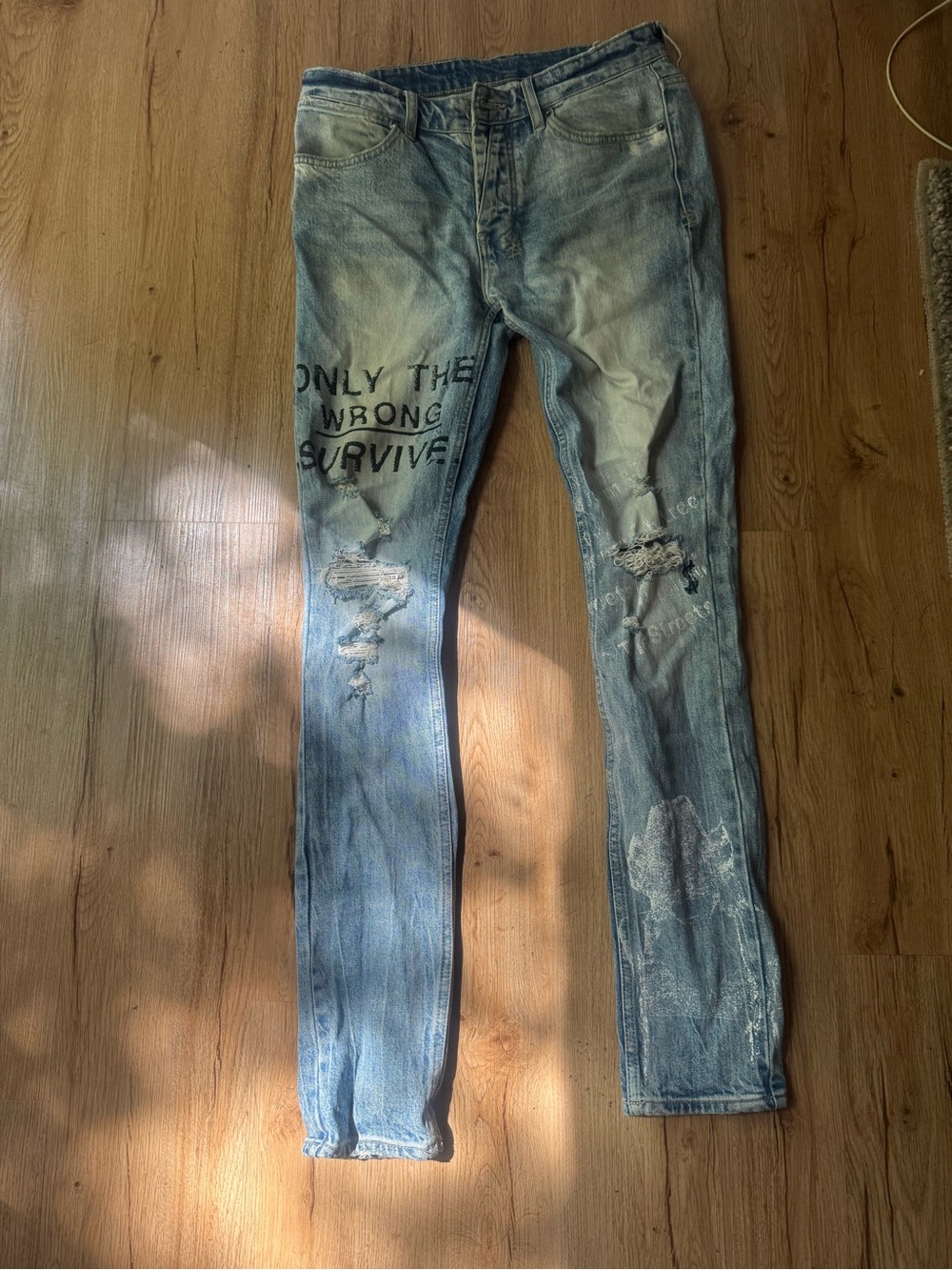 Ksubi Light Blue Distressed Skinny Jeans with Graphic